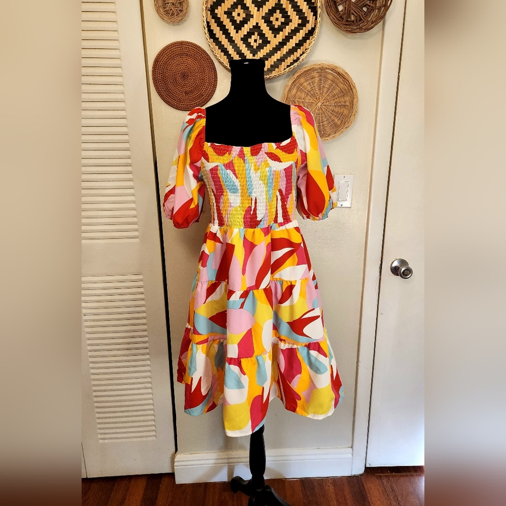 Multicolor Babydoll Tiered Mini Dress - Picture 3 of 10